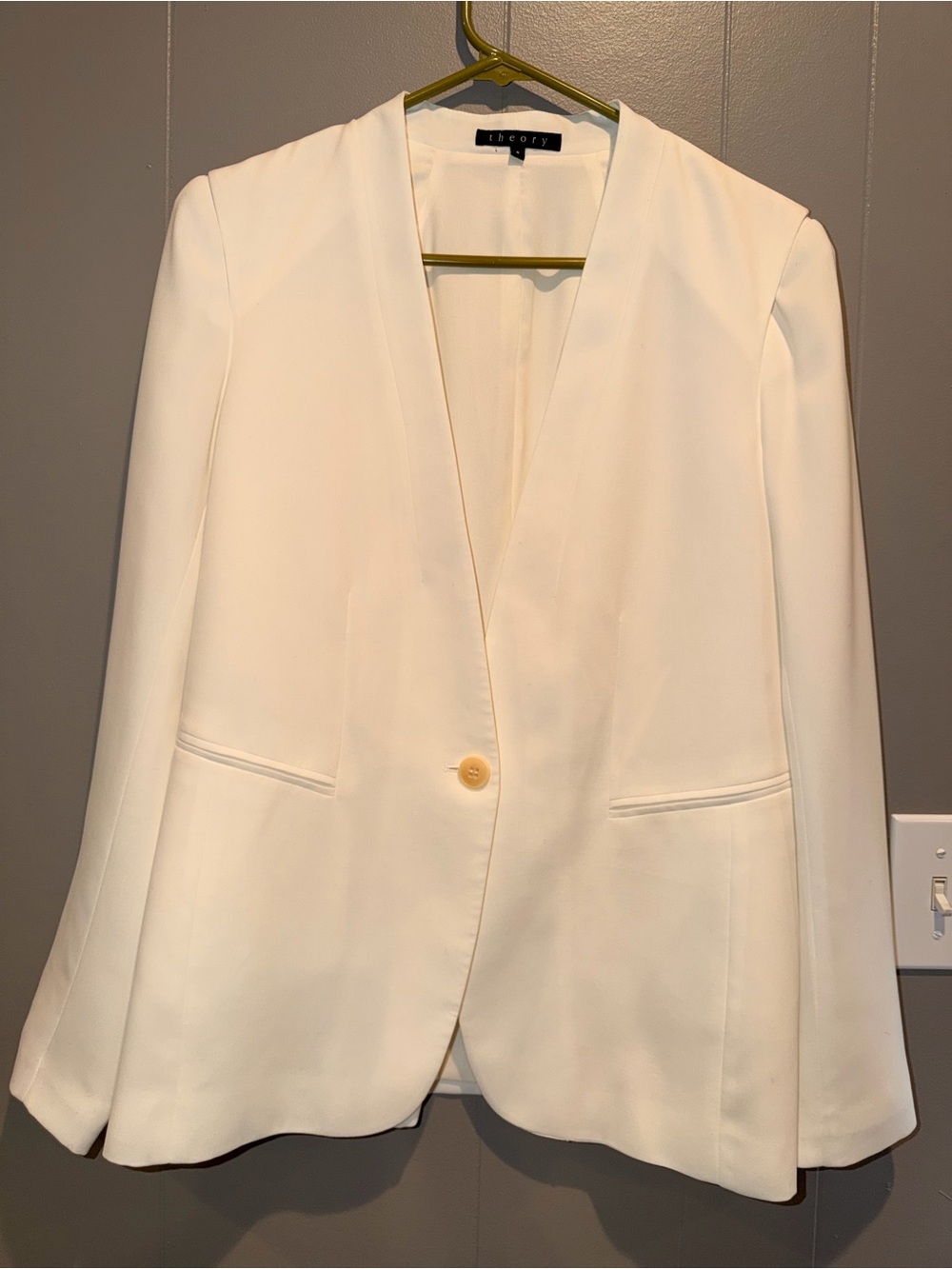 Theory White Single-Button V-Neck Blazer Size 8